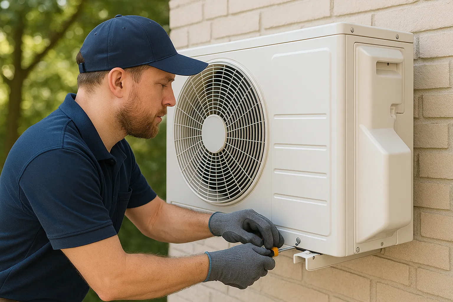 air conditioning technician installing ceiling unit